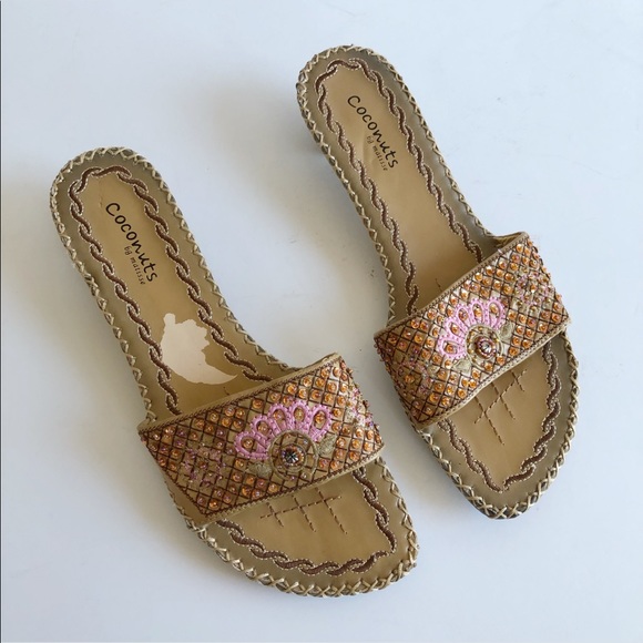 Coconut Matisse Halle embroidered beaded slides 9 - Picture 2 of 10
